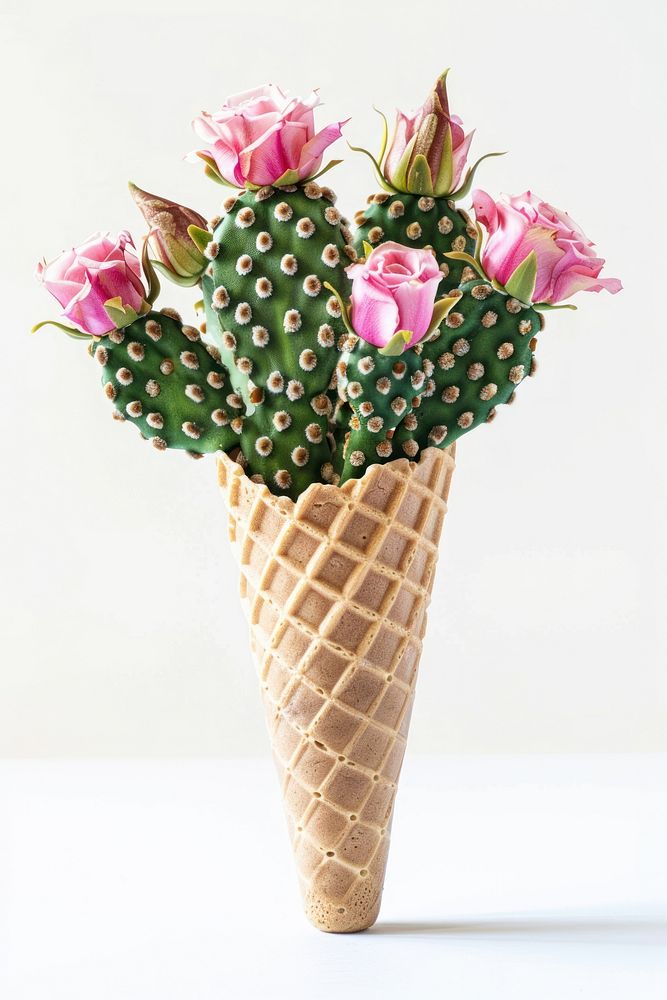 Ice cream cone dessert flower cactus.