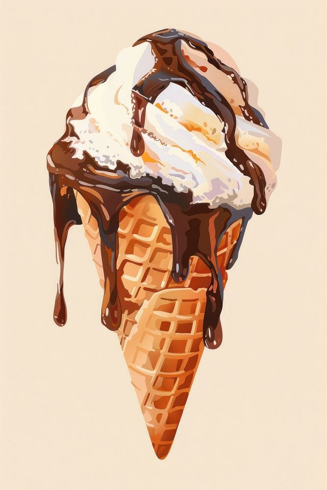 Ice cream cone dessert food chocolate.