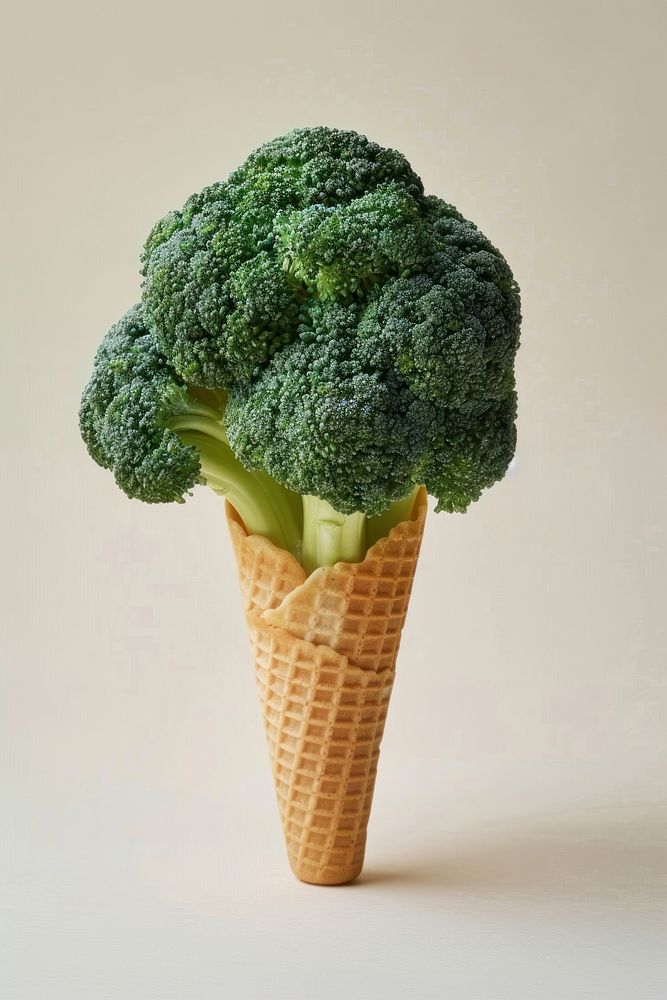 Ice cream cone broccoli vegetable plant.