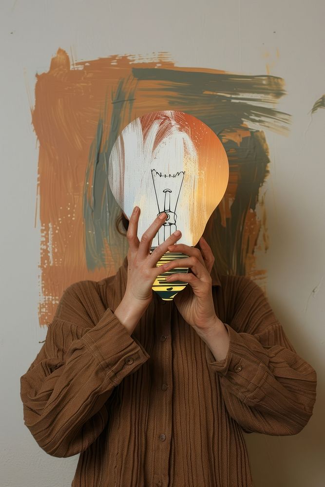 Person holding light bulb art lightbulb portrait.