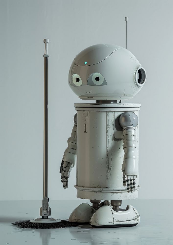Robot housekeeper technology astronaut standing.