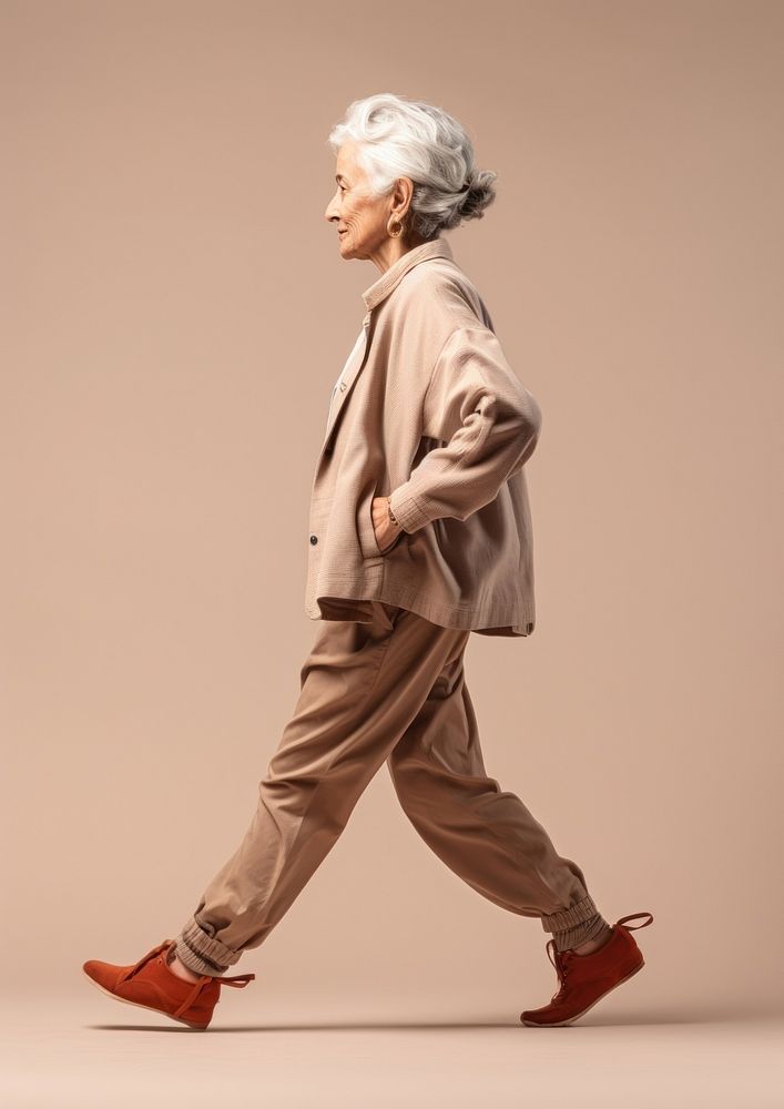 Grandmather having a backplain walking footwear adult.
