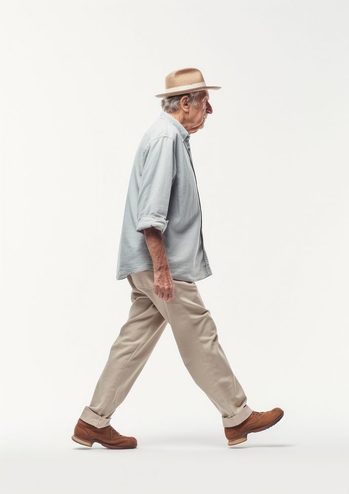Grandfather having a backplain walking adult footwear.