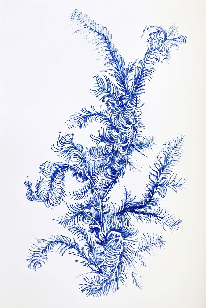 Vintage drawing chenille plant pattern sketch blue.