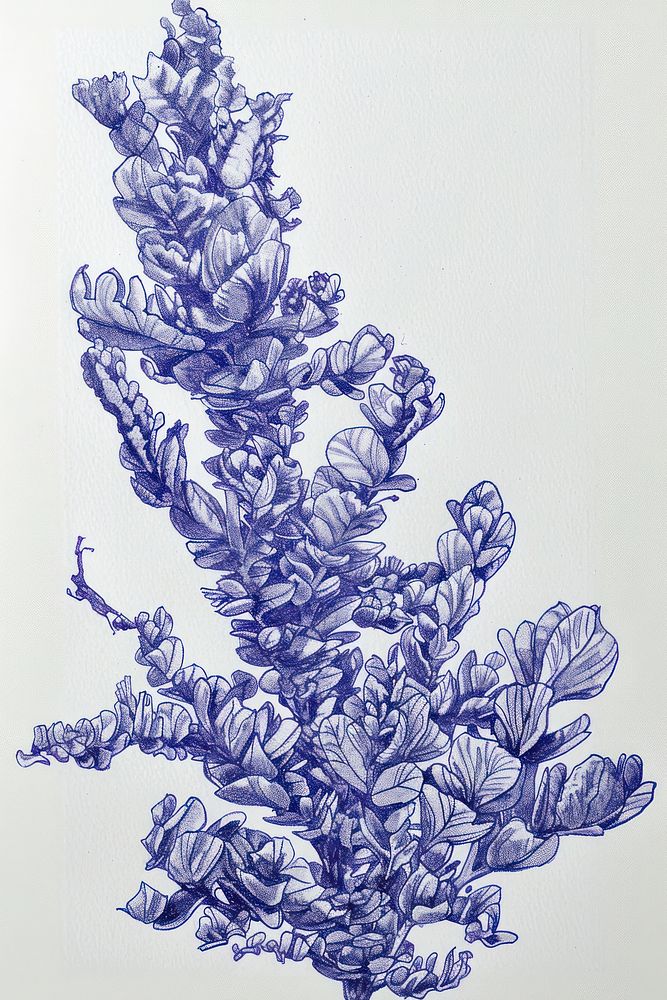 Vintage drawing chenille plant lavender sketch blue.