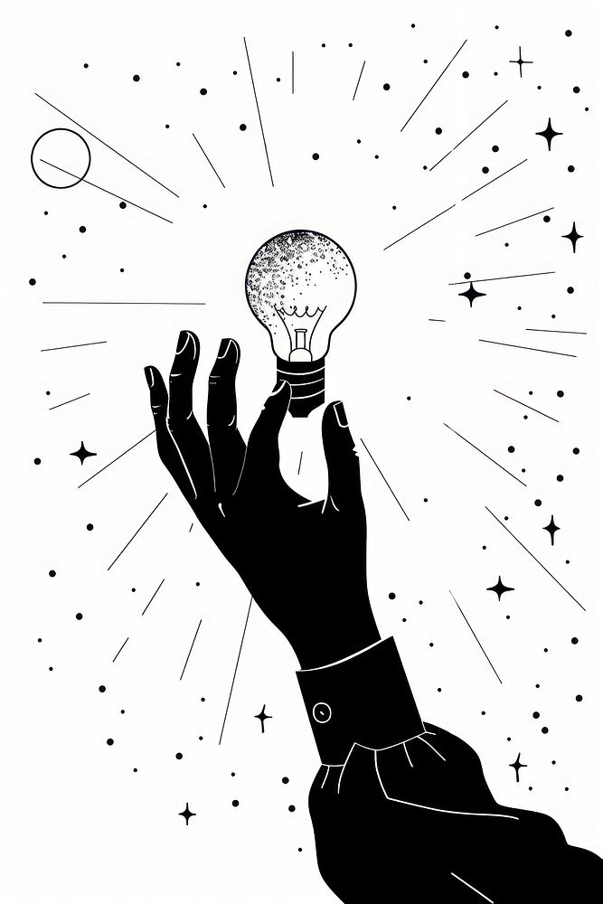 Person holding light bulb lightbulb black line.