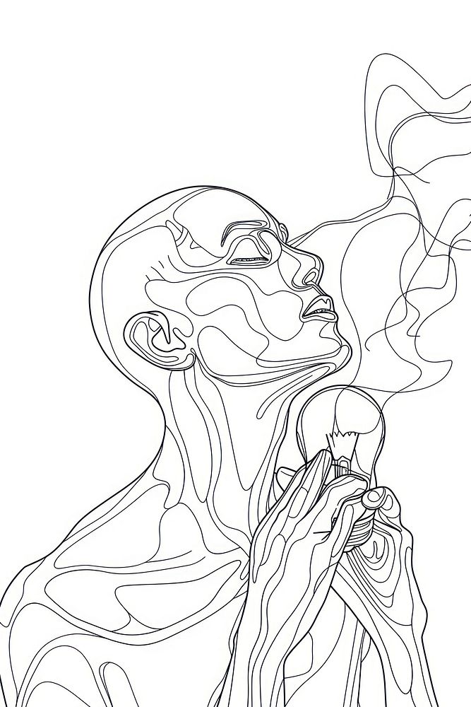Person holding light bulb drawing sketch smoke.