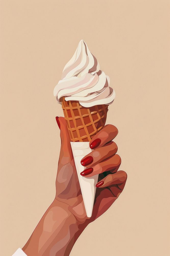 Hand holding ice cream cone dessert food medication.