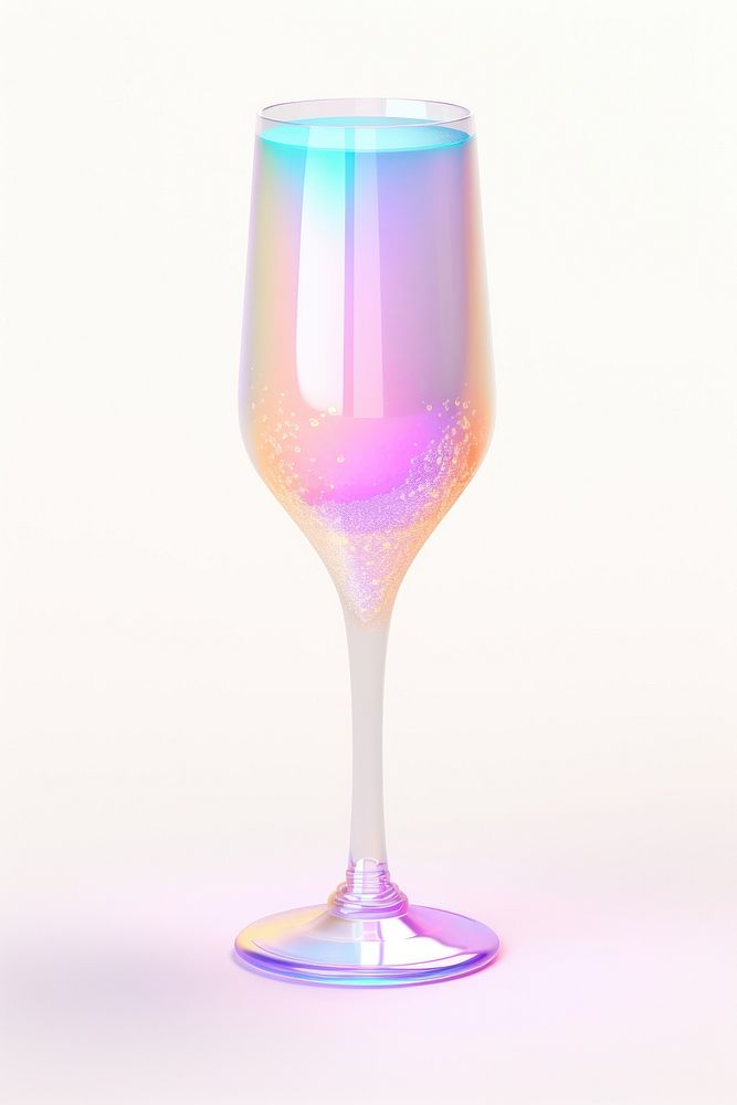 3d render champagne glass holographic drink white background refreshment.