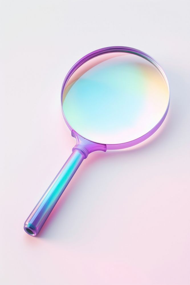 3d render magnifying glass holographic racket white background reflection.