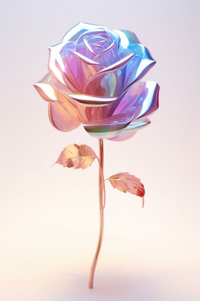 3d render rose holographic flower plant inflorescence.