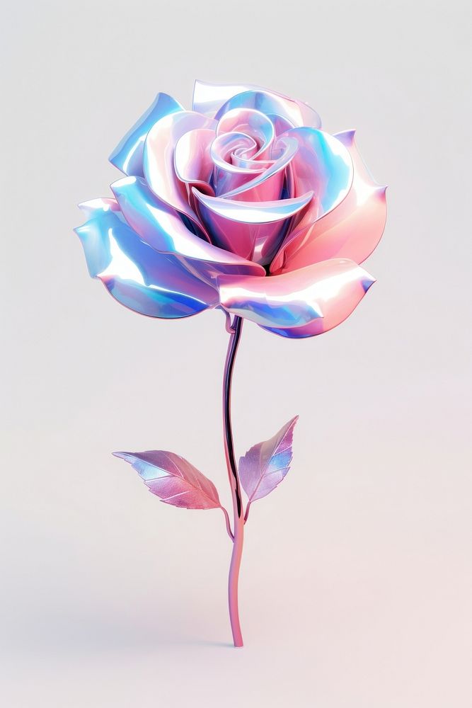 3d render rose holographic flower petal plant.