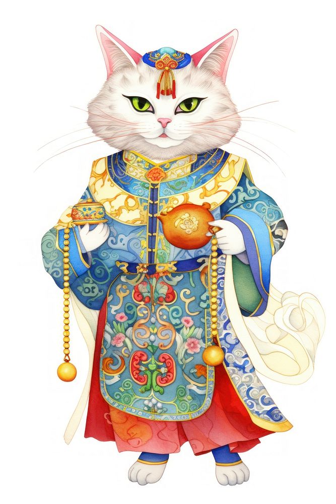 Cat in hanfu outfit tradition animal mammal.