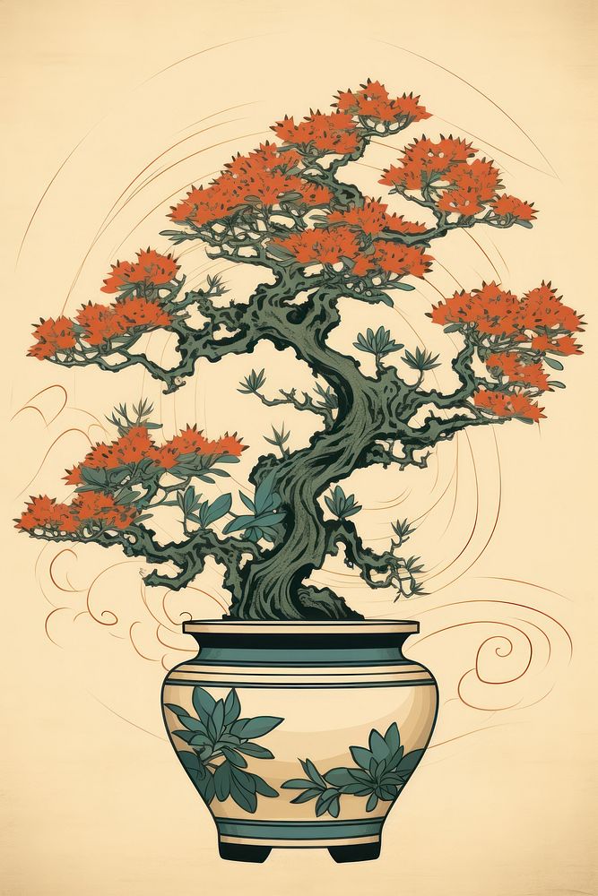 Art drawing bonsai sketch.
