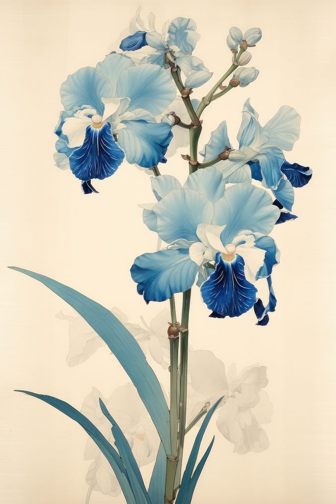 Blue orchid isolated flower art painting.