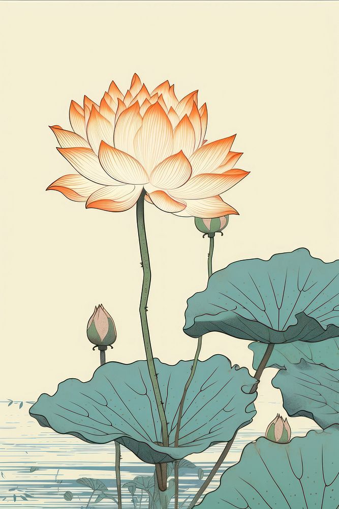 Lotus isolated flower drawing sketch.