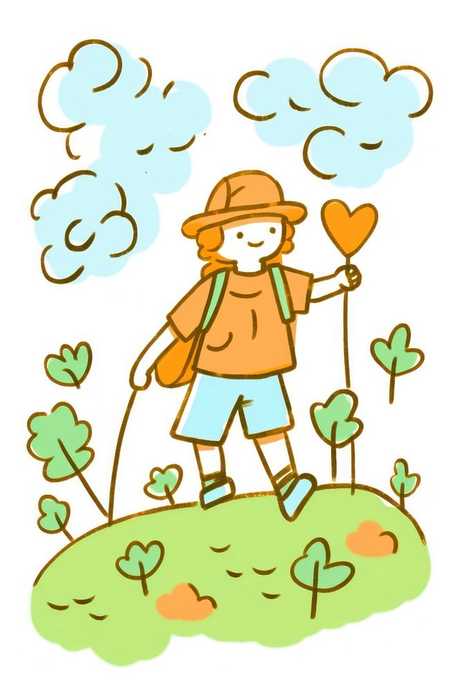Doodle illustration hikers gardening outdoors cartoon.