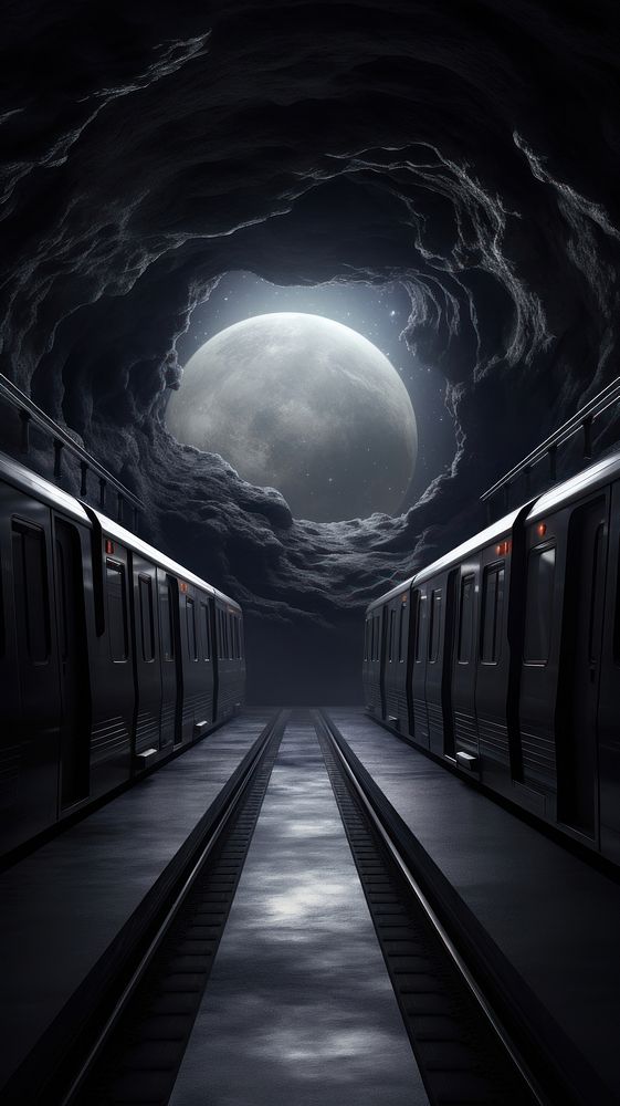 Cool wallpaper subway station night space train.