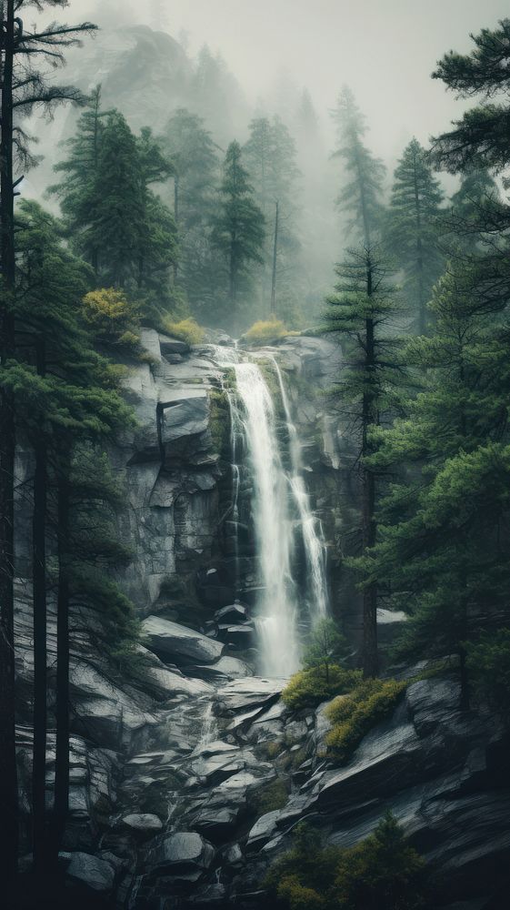 Cool wallpaper tall waterfall forest wilderness landscape.