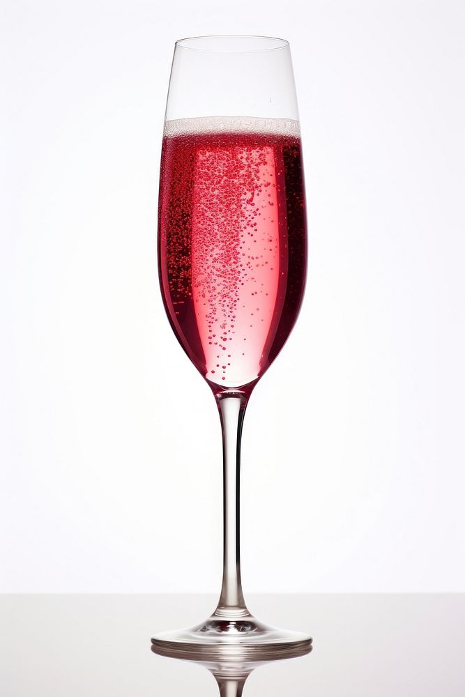 Glass of sparkling red wine glass drink white background.