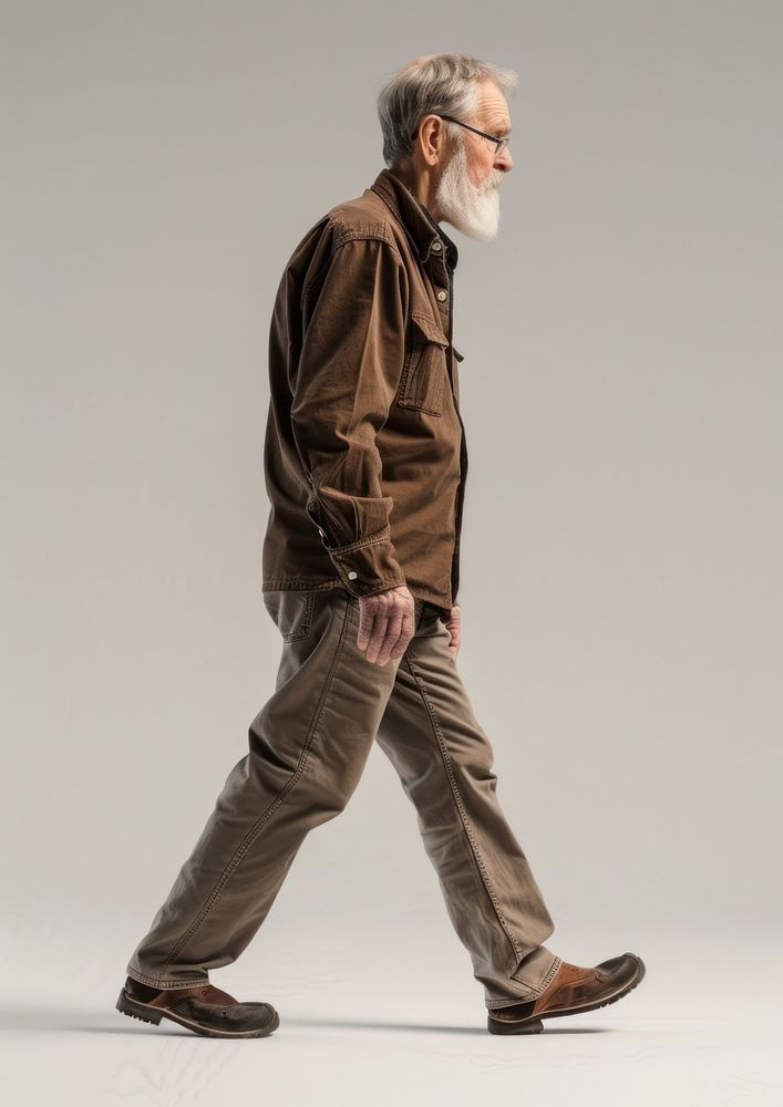 Elderly people walking footwear portrait.