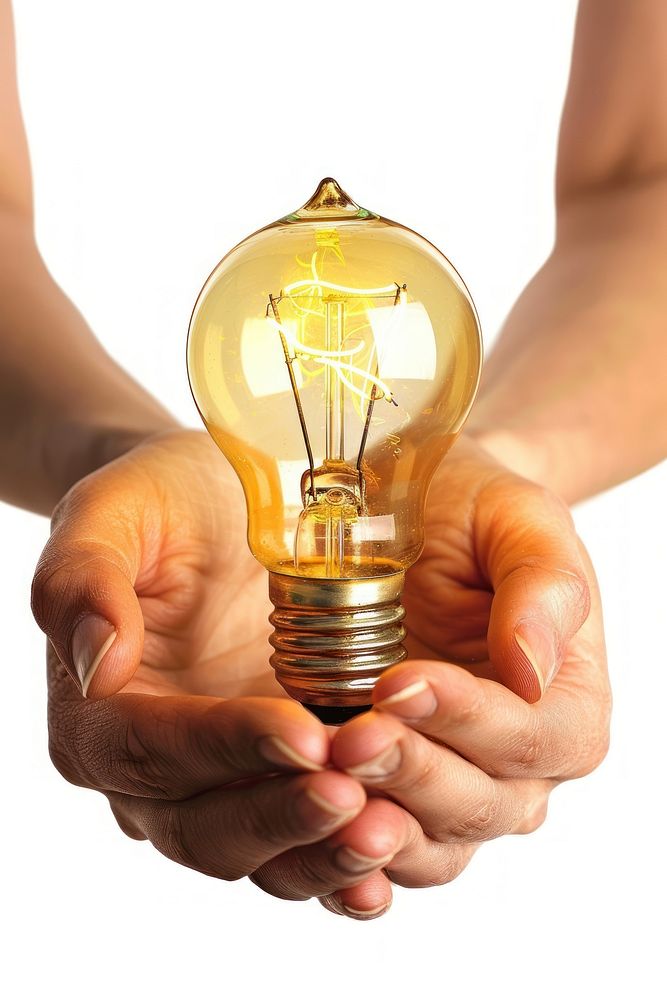 Person holding light bulb lightbulb person white background.