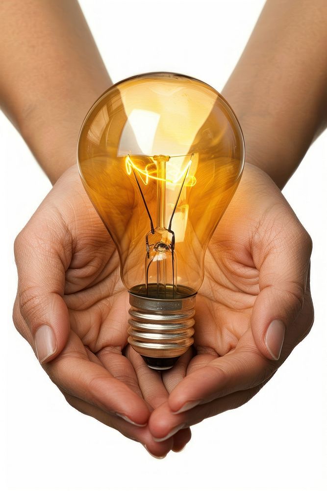 Person holding light bulb lightbulb person white background.