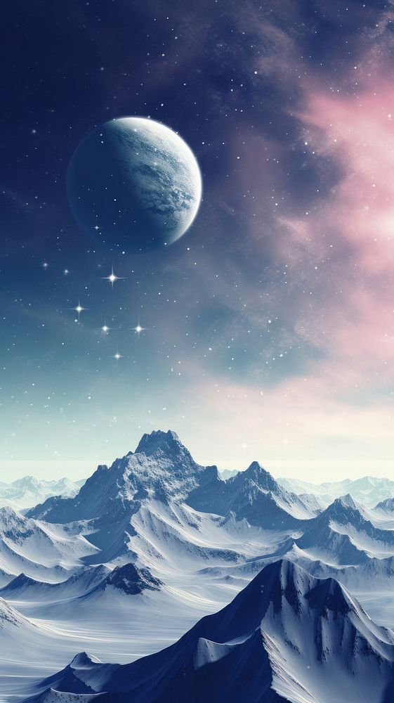 Cool wallpaper snowy mountain planet space moon.