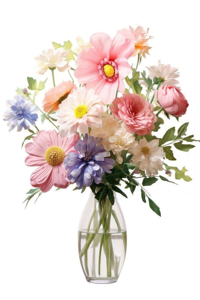 A bouquet of different flowers vase blossom plant.