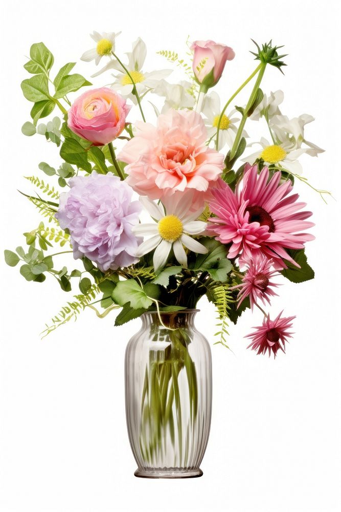 A bouquet of different flowers vase plant glass.