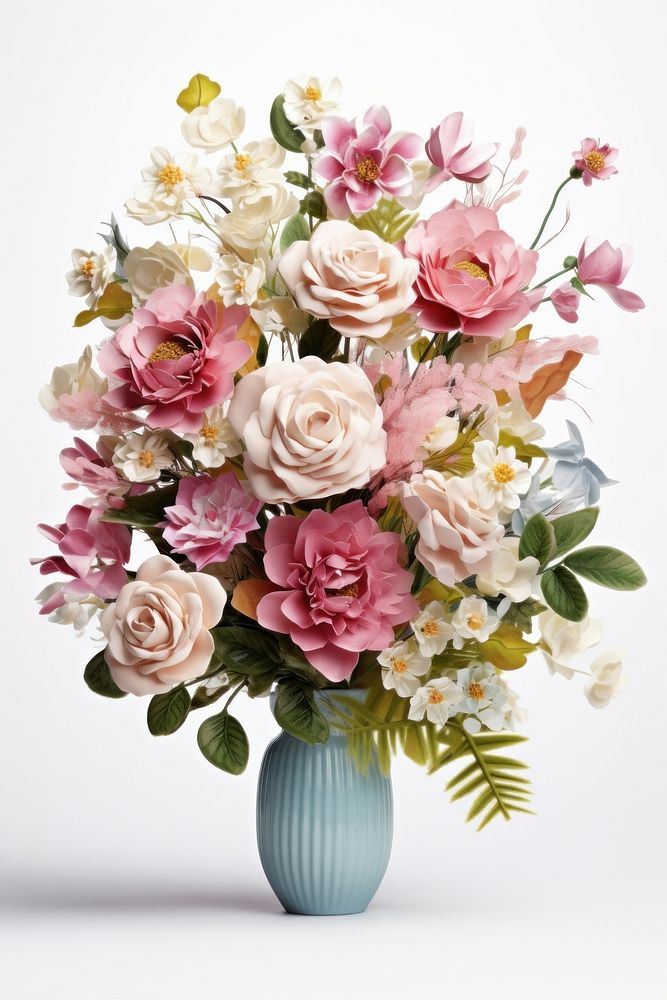 A bouquet of different flowers plant rose vase.