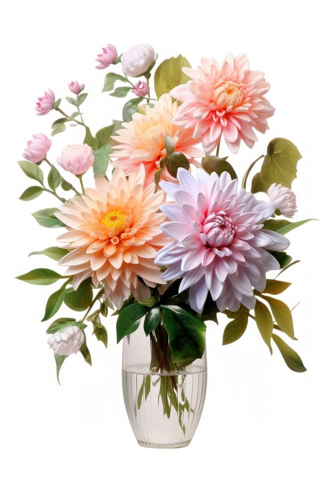 A bouquet of different flowers dahlia plant vase.