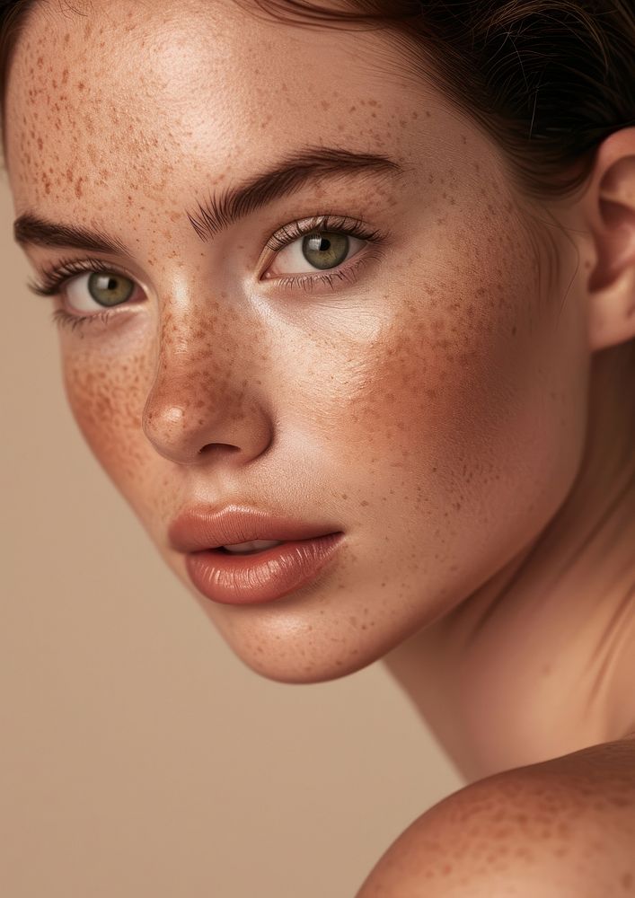 Freckle skin adult woman.