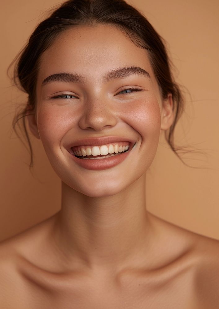 Woman happy with no makeup smile adult skin.