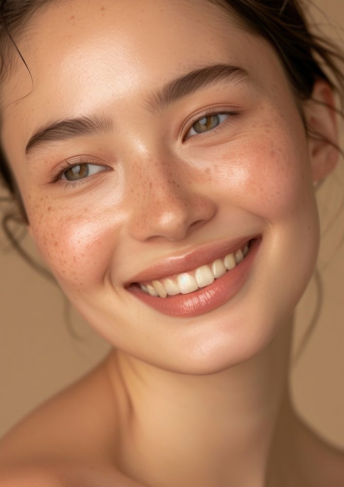 Woman happy with no makeup smile skin perfection.