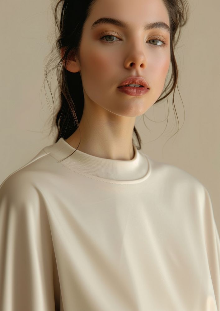 Blank cream sport spandex activewear portrait fashion apparel.