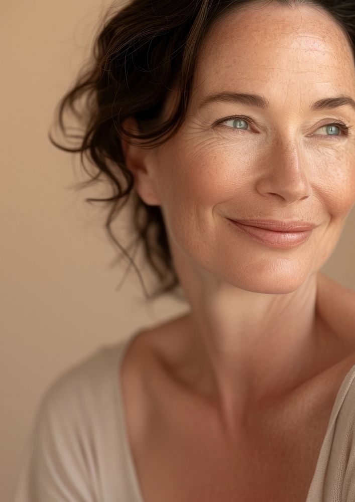 Middle age woman with no makeup smile portrait adult.