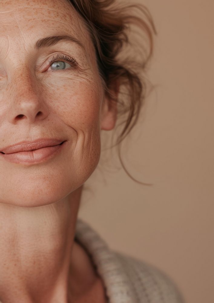 Middle age woman happy with no makeup skin portrait adult.