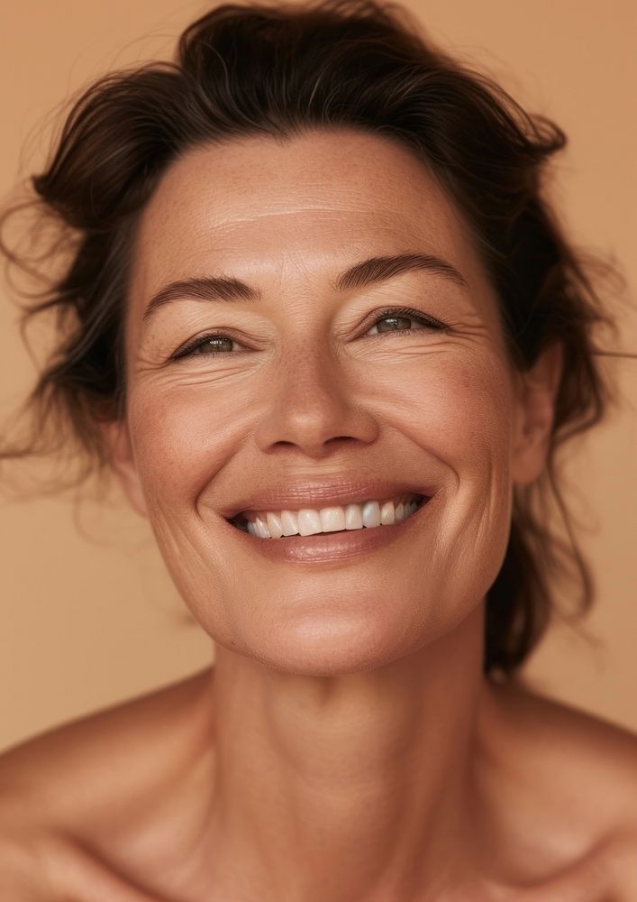 Middle age woman happy with no makeup smile laughing adult.