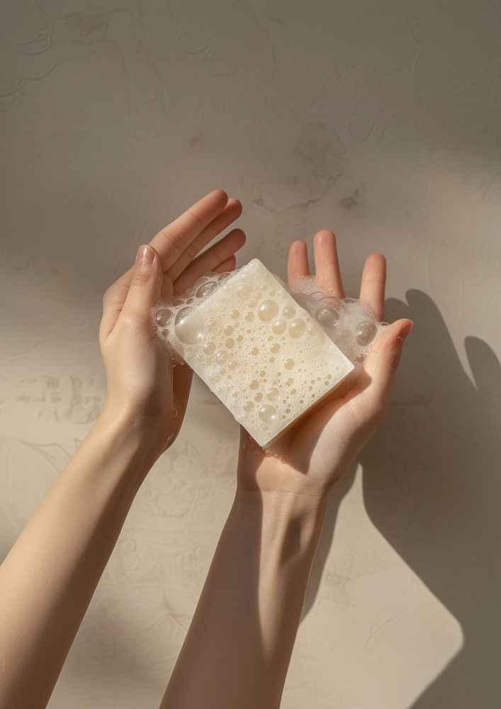 Bar soap holding hand medication.