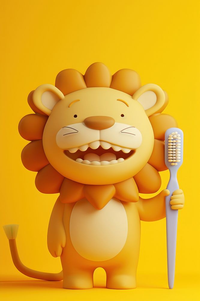 Lion holding a tooth brush representation creativity toothbrush.