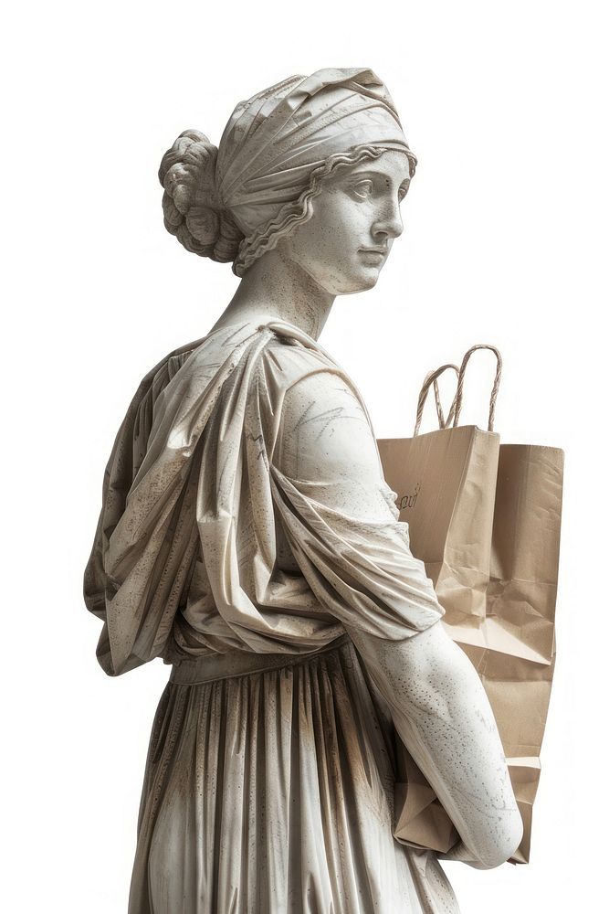 Greek sculpture holding shopping bag statue adult woman.