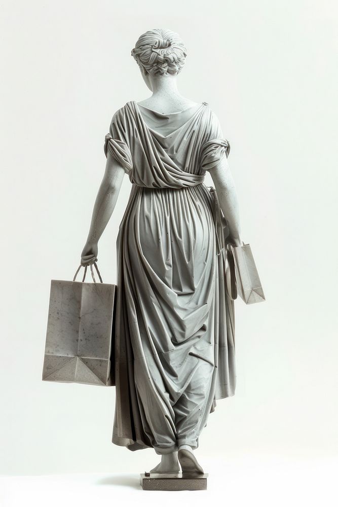 Greek sculpture holding shopping bag statue dress adult.
