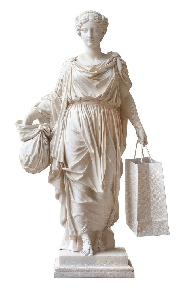 Greek sculpture holding shopping bag statue white adult.
