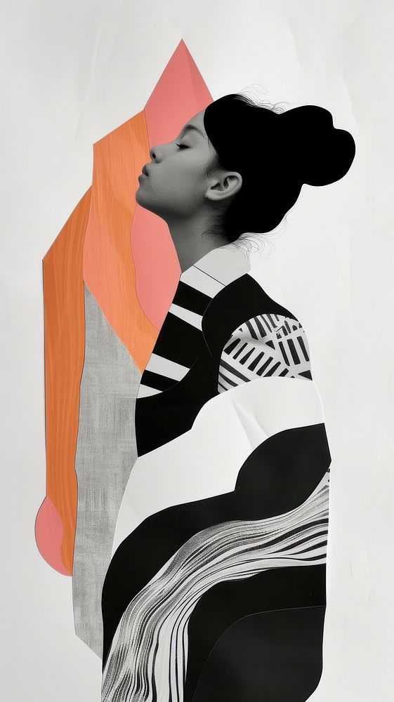 Cut paper collage with women portrait painting fashion.