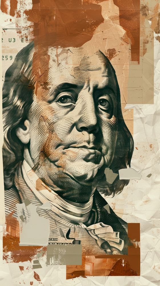 Dollar with acrylic brush collage art backgrounds.