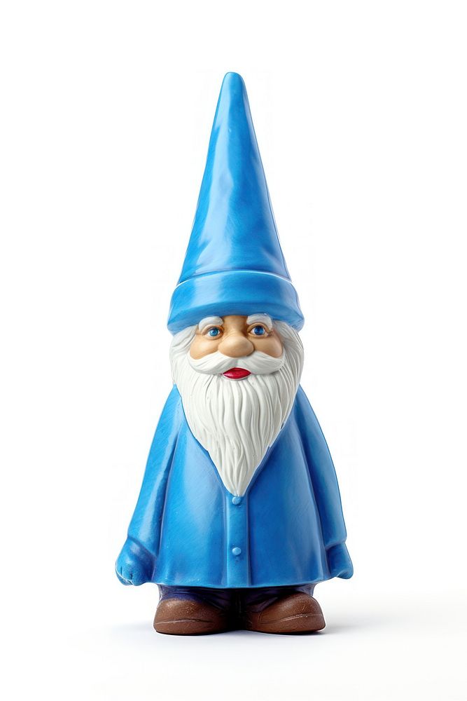 Photo of a garden gnome figurine blue hat.