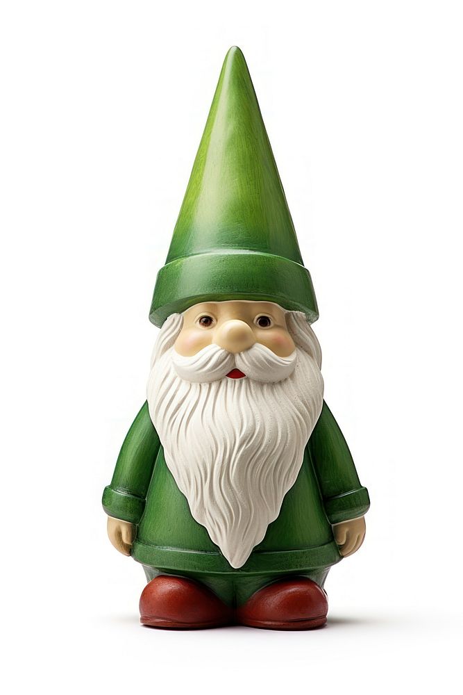 Photo of a garden gnome figurine green hat.