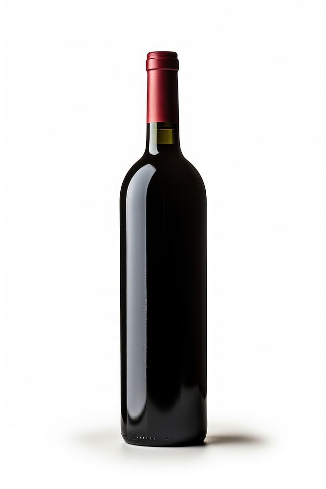 Photo of a red wine bottle drink white background refreshment.