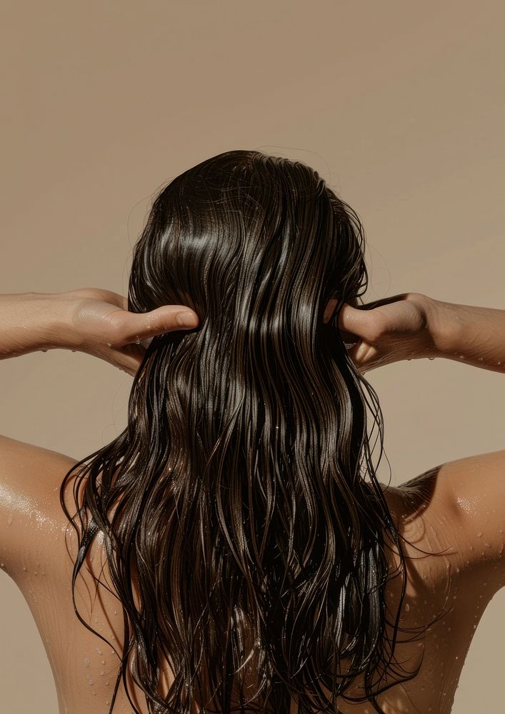Woman washing her hair adult back hairstyle.